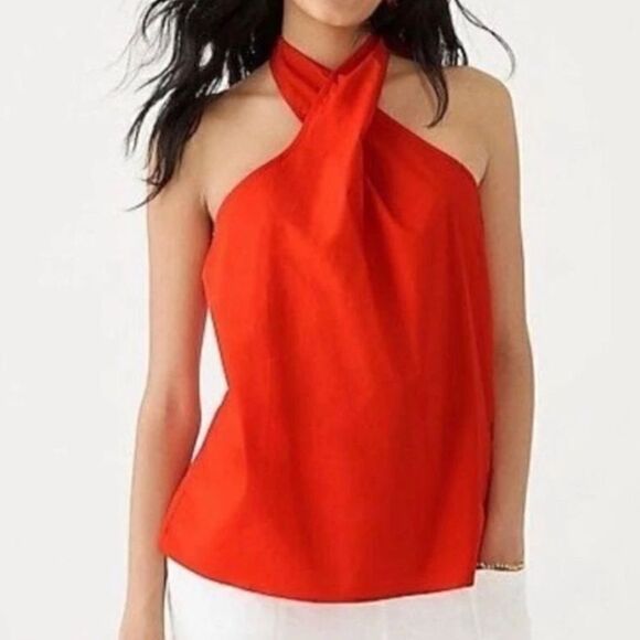 NWT J Crew Twist Front Poplin Halter top in drapey crepe size M - Picture 1 of 10